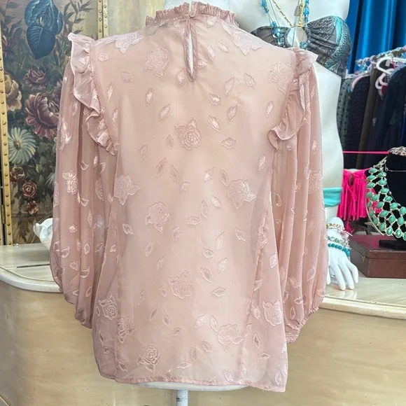 Haute Monde Blush Pink Ruffle Pintuck Blouse - Picture 3 of 4